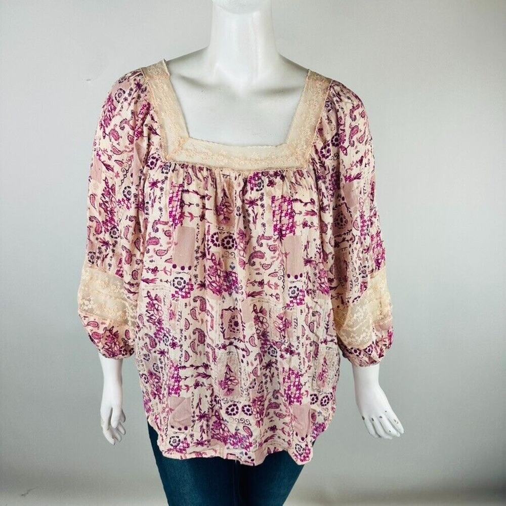 New Maurices Womans Plus Sz 2X Blouse 3/4 Sleeve Top Lace Floral NWT - Picture 2 of 7